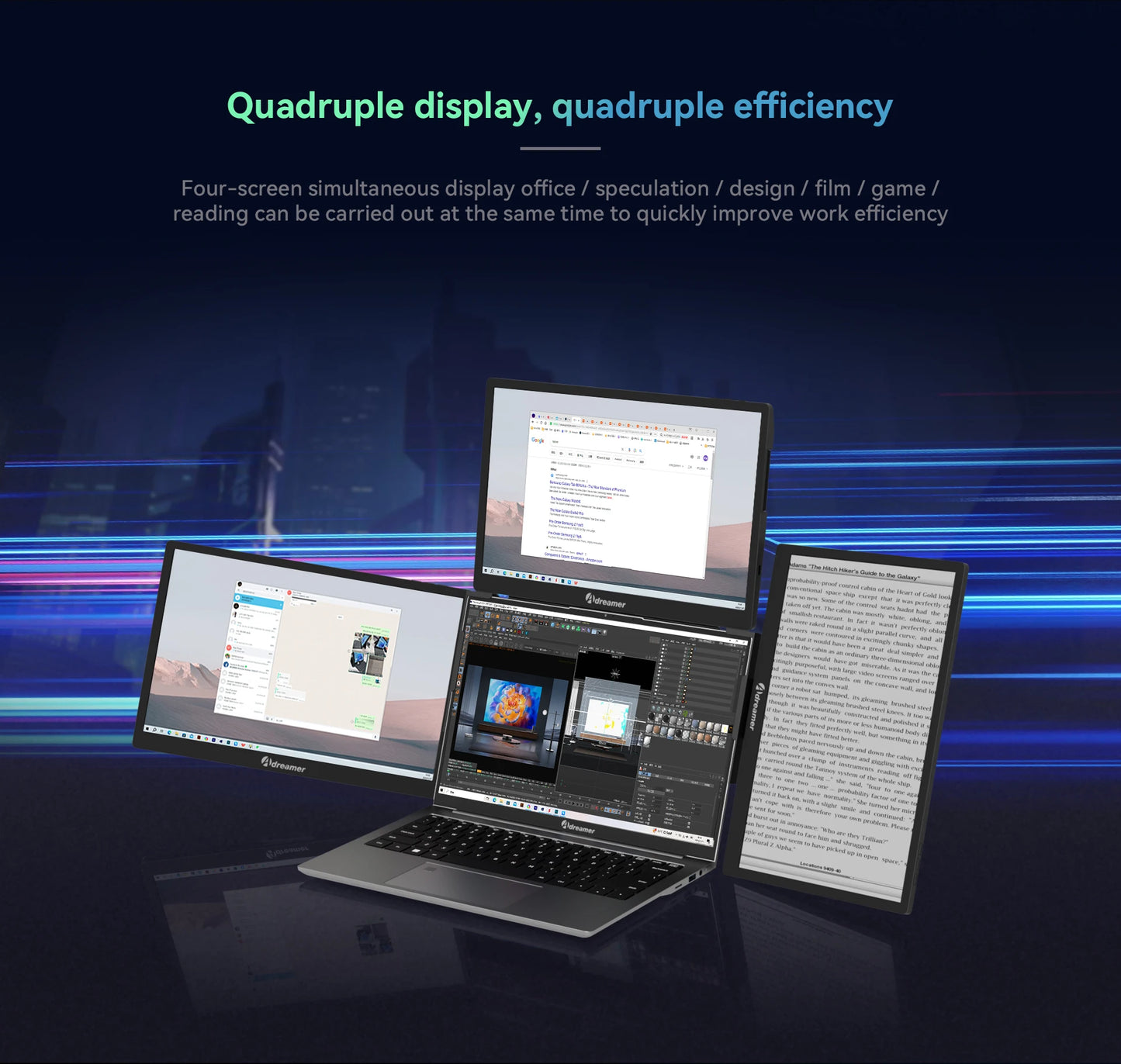 شاشة Adreamer ArieScreen13S 3 في 1 قابلة للتوسيع بدقة 1920*1200 FHD محمولة لأجهزة الكمبيوتر المحمولة من طراز Mac وWindows وLinux مقاس 14-16 بوصة