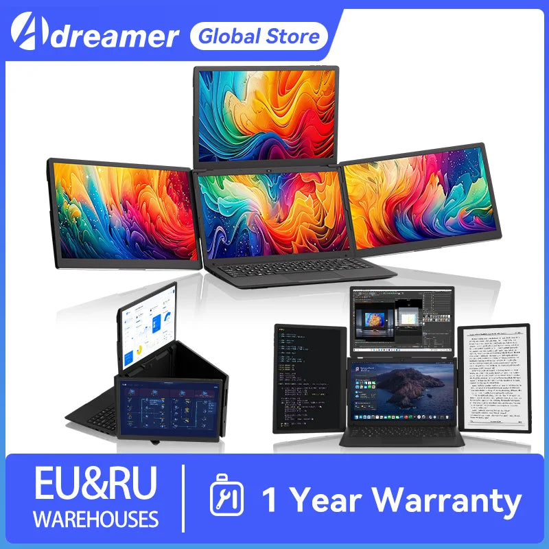 شاشة Adreamer ArieScreen13S 3 في 1 قابلة للتوسيع بدقة 1920*1200 FHD محمولة لأجهزة الكمبيوتر المحمولة من طراز Mac وWindows وLinux مقاس 14-16 بوصة