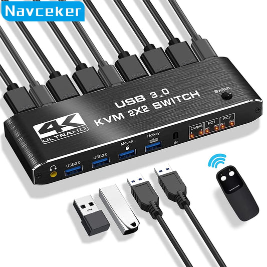 Dual Monitor HDMI KVM Switch 2X2 USB 3.0/2.0 4K 60Hz Extended Display HDMI KVM Switch 2 Monitors 2 Computers USB sharing KVM